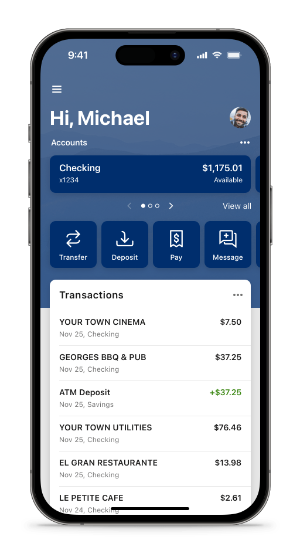 Screenshot in mobile banking app to show dashboard screen