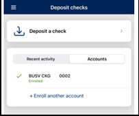 Screenshot for mobile deposit to show "Deposit a check"