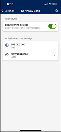 Screenshot to show individual account settings when adding an account